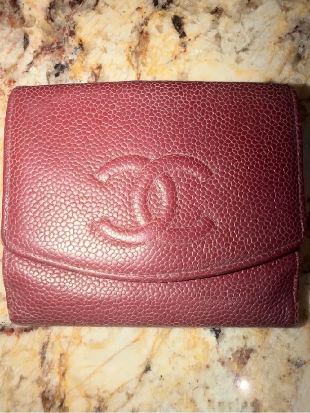 CHANEL Pebbled Leather Wallet in Deep Wine